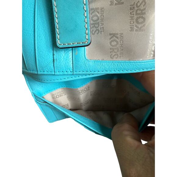 Michael Kors Brookville Leather Wallet Aqua Beauty*Large Organizer - Picture 6 of 12